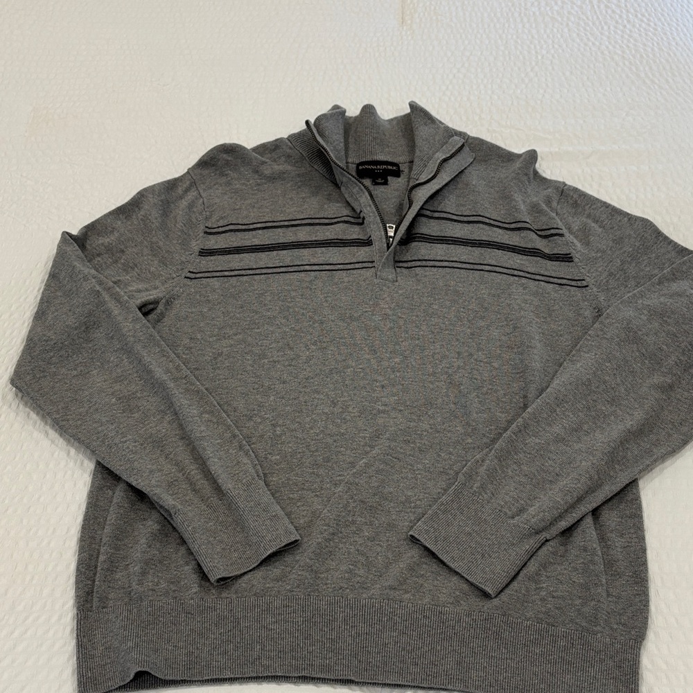 Banana Republic Gray Zip-Up Sweater with Black Accents men’s size medium‎
